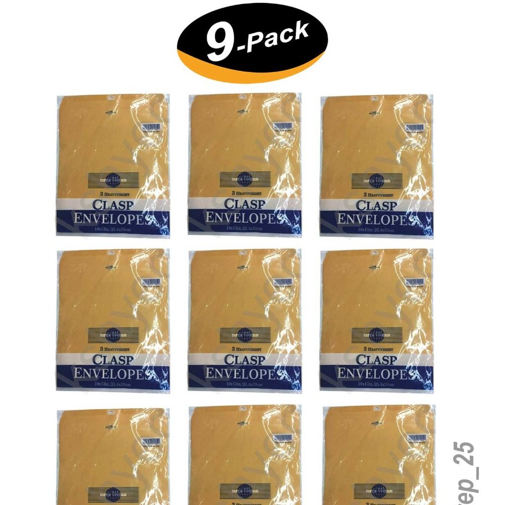 9 Pack/27 Pcs Clasp Envelopes - 10x13 Inch Heavyweight Paper (Each Pack has 3)